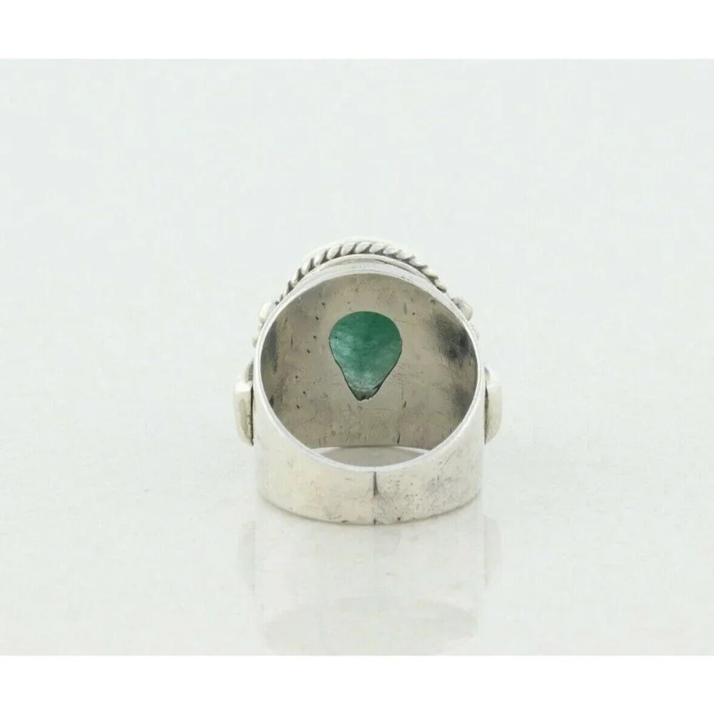 Sterling Silver Green Gemstone Ring Size 6 1/2 Large Chunky Ring - Picture 8 of 8